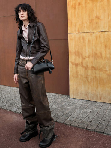 Aether Buckled Calf Boots, Dark Grey, hi-res