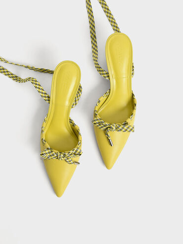 Lace-Up Leather Pumps, Yellow, hi-res