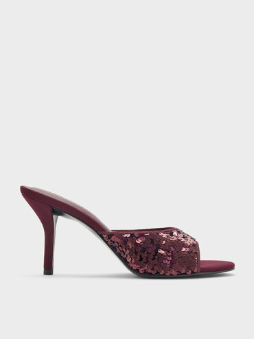 Gi&agrave;y mules cao g&oacute;t đ&iacute;nh Sequinned, Đỏ burgundy, hi-res