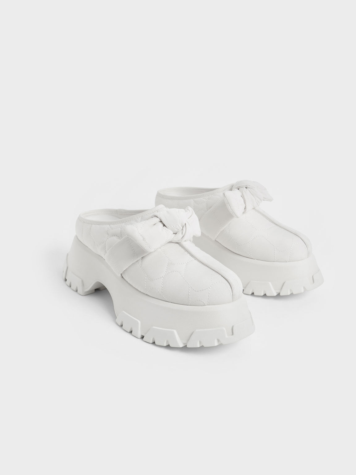 Giày mules nữ Recycled Polyester Knotted Platform, Trắng, hi-res
