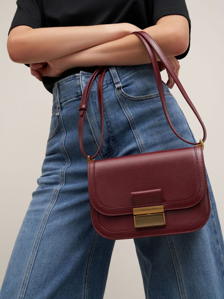 T&uacute;i đeo ch&eacute;o nữ nắp gập Charlot, Đỏ burgundy, hi-res