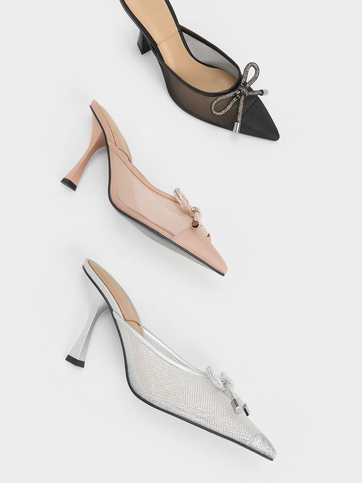 Bow-Tie Mesh Mules, Silver, hi-res