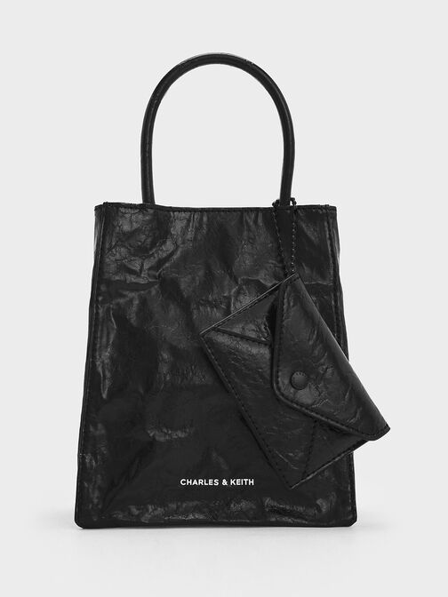 Túi tote phom chữ nhật Matina Crinkle-Effect Elongated, Jet Black, hi-res