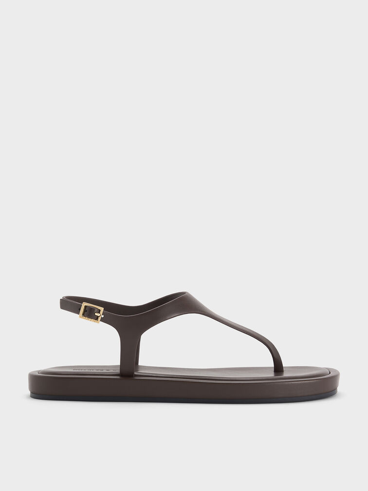 Dép kẹp mũi tròn Buckled, Nâu đậm, hi-res