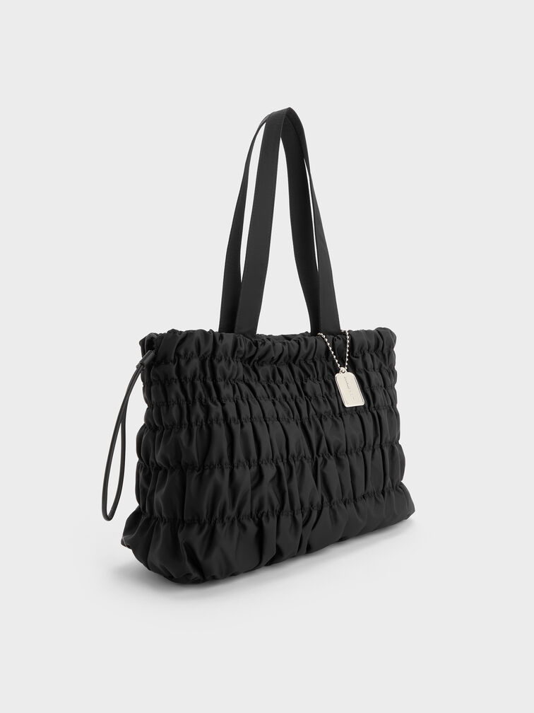 Klio Nylon Ruched Tote Bag, Noir, hi-res