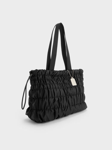 Klio Nylon Ruched Tote Bag, Noir, hi-res