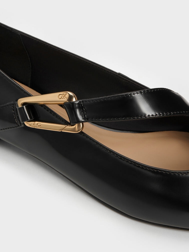 Daena Leather Asymmetric-Strap Mary Janes, Black Boxed, hi-res
