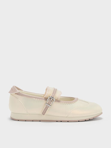 Girls' Pearlescent Scallop-Trim Mary Jane Sneakers, Chalk, hi-res