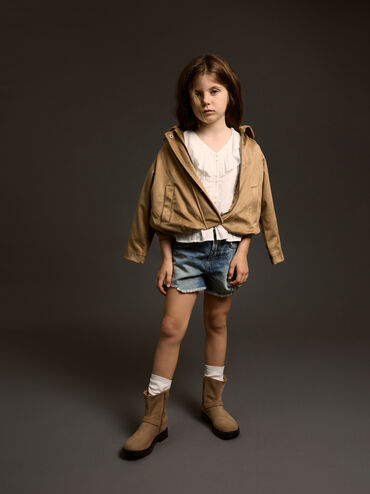 Girls' Faux Suede Buckled Ankle Boots, Sand, hi-res