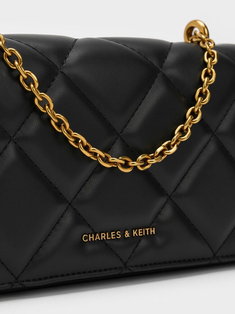 V&iacute; chữ nhật d&aacute;ng d&agrave;i Paffuto Chain Handle Quilted, Đen, hi-res