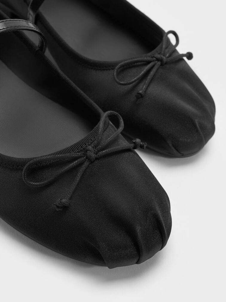 Emiko Satin Bow Mary Jane Flats, Black, hi-res