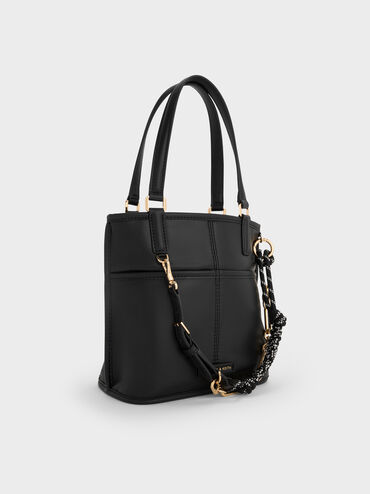 Túi tote Addison Knotted-Rope Double-Handle, Đen, hi-res