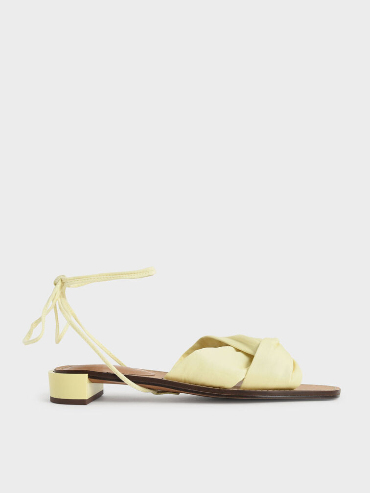 Giày sandal nữ quai xoắn Knotted Tie Around, Vàng, hi-res