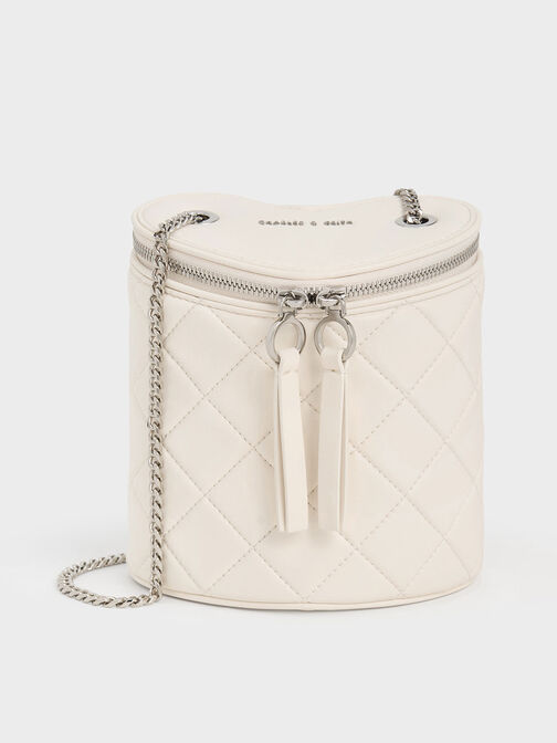 Philomena Quilted Heart Cylindrical Bag, Cream, hi-res