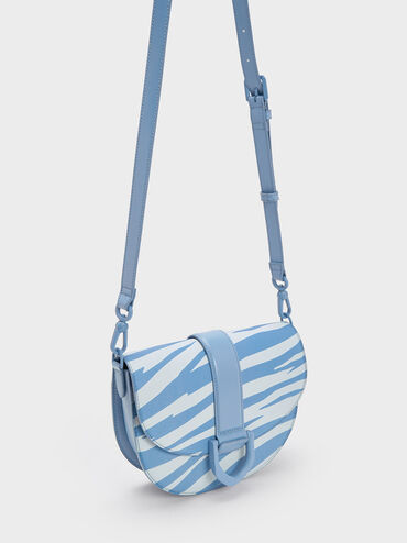 Zebra Print Gabine Saddle Bag, Blue, hi-res