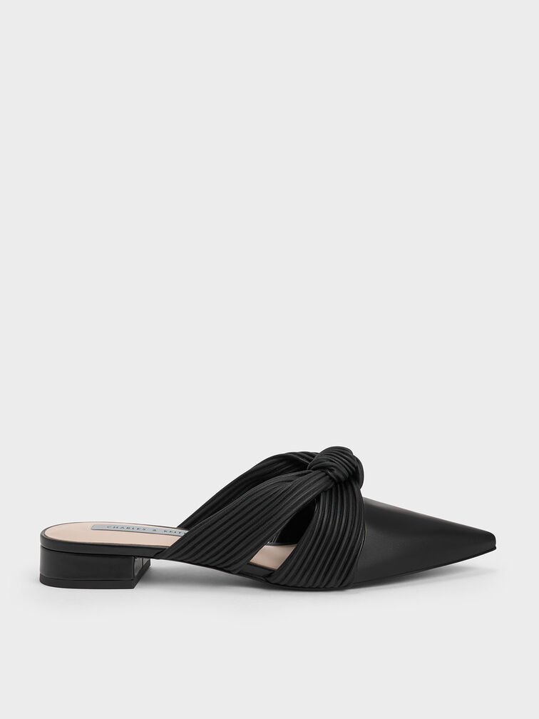 Giày mules Knotted Pleated, Đen, hi-res