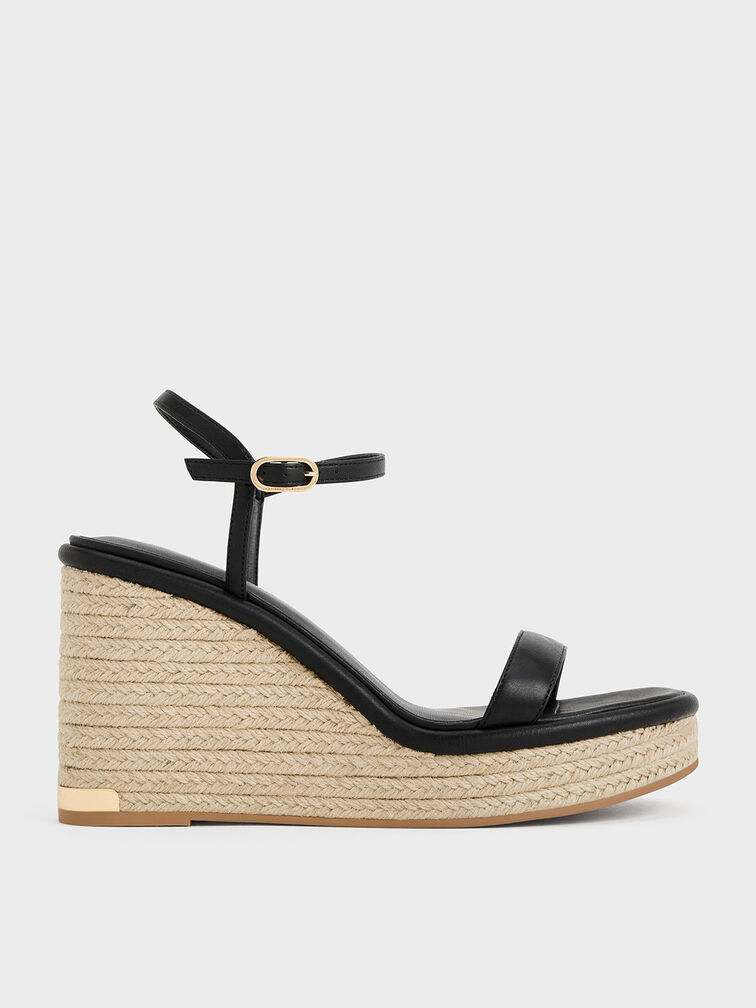 Gi&agrave;y đế xuồng hở mũi Espadrille, Đen, hi-res