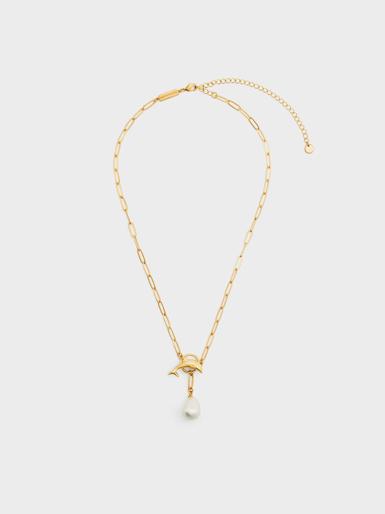 Delfina Dolphin Pearl Chain Necklace, Gold, hi-res