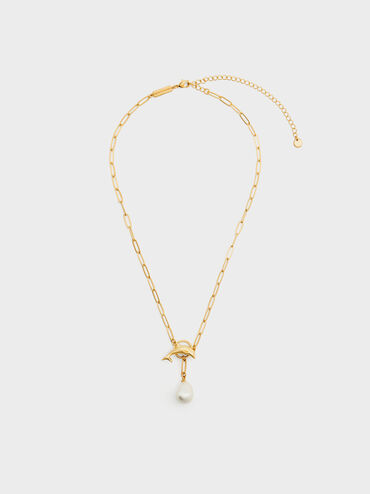 Delfina Dolphin Pearl Chain Necklace, Gold, hi-res