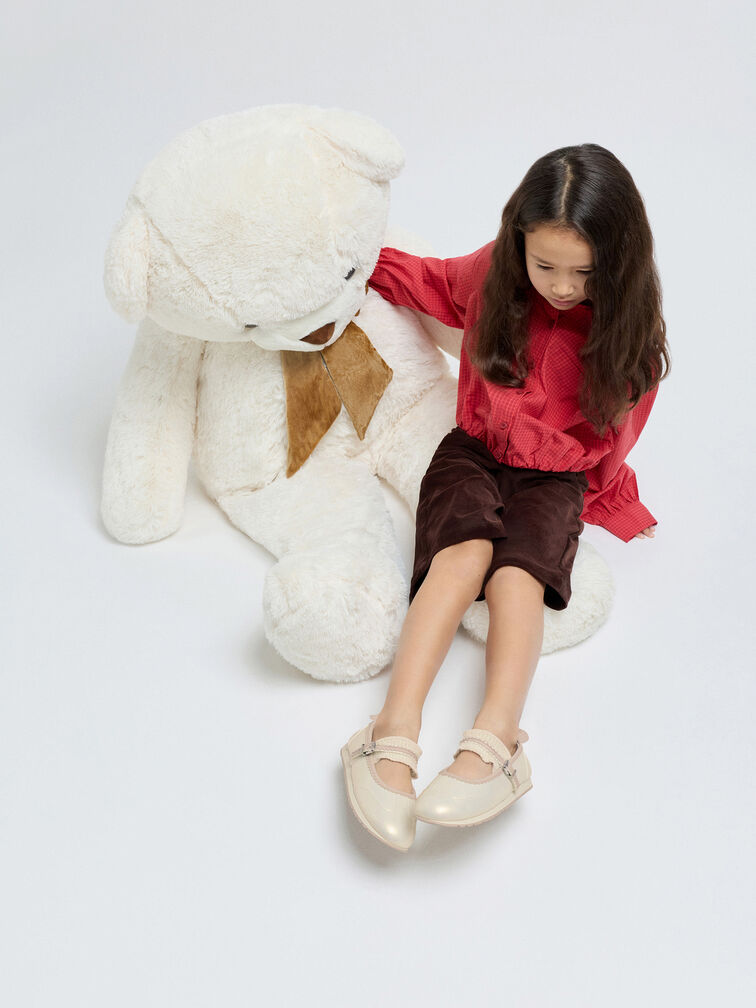 Girls' Pearlescent Scallop-Trim Mary Jane Sneakers, Chalk, hi-res