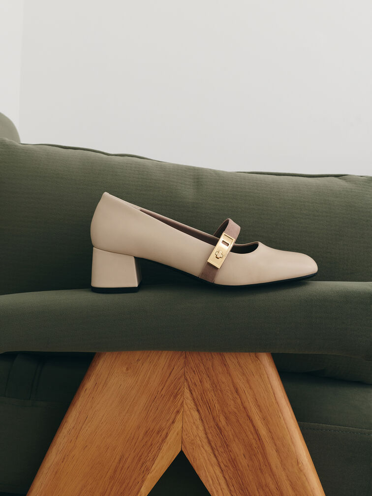 Giày cao gót bít mũi Lando Two-Tone, Phấn, hi-res