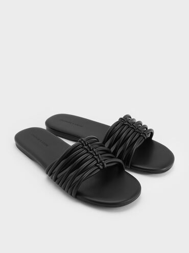 Dép quai ngang Woven, Đen, hi-res