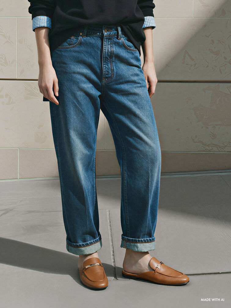 Gi&agrave;y mules đế bệt Metallic-Bar, Rượu cognac, hi-res