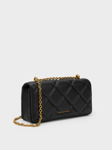V&iacute; chữ nhật d&aacute;ng d&agrave;i Paffuto Chain Handle Quilted, Đen, hi-res
