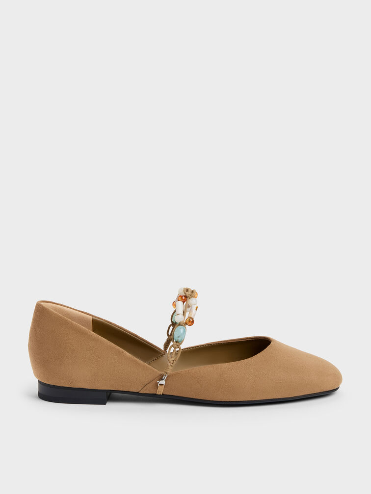Franca Faux Suede Beaded-Strap Mary Janes, Sand, hi-res