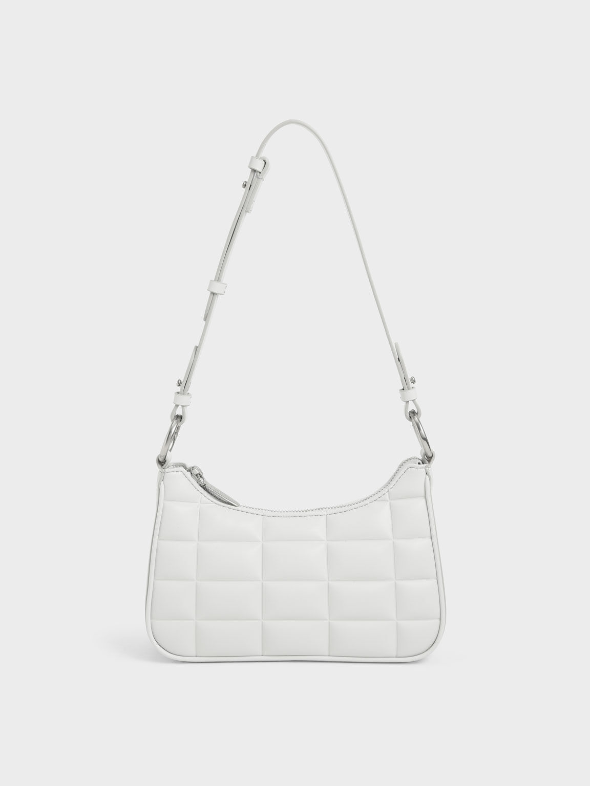 Maze Quilted Chain Shoulder Bag, White, hi-res
