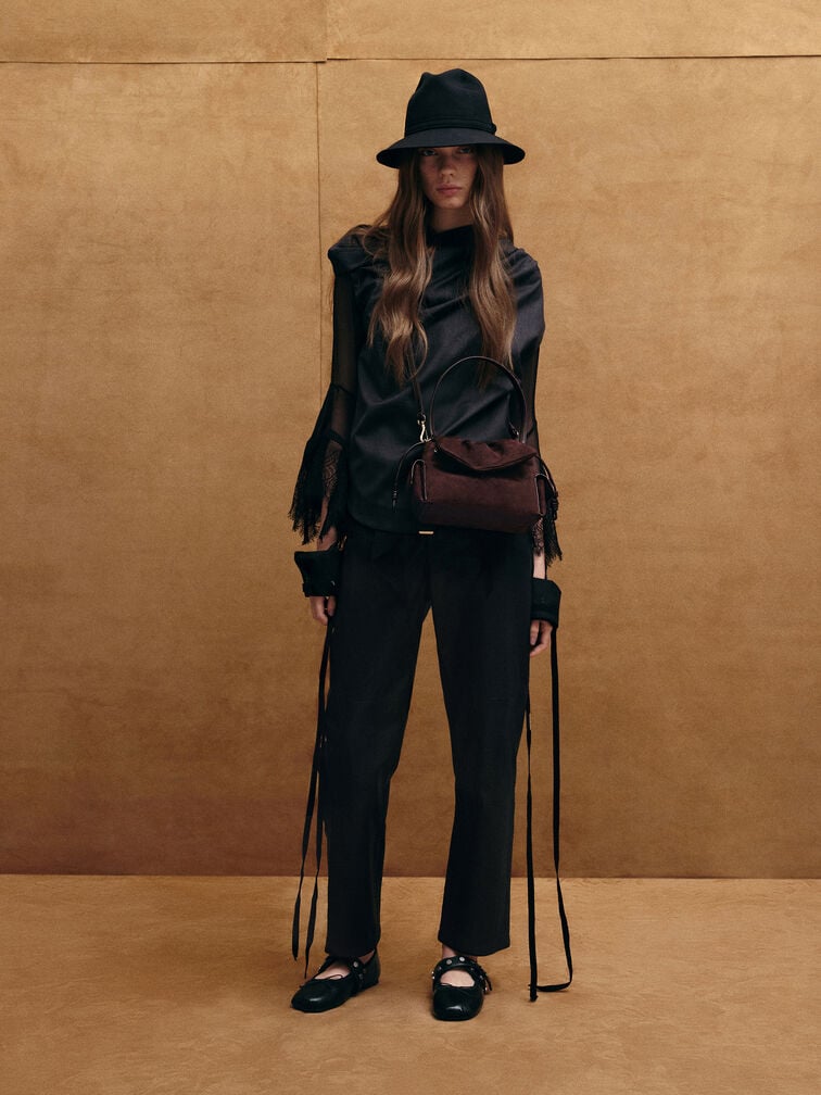 Túi xách phom chữ nhật Khai Recycled Suede, Nâu sẫm, hi-res