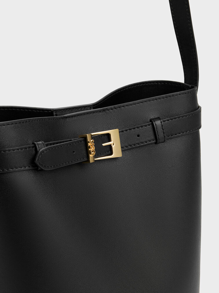 T&uacute;i đeo vai Jody Leather Belted, Đen, hi-res