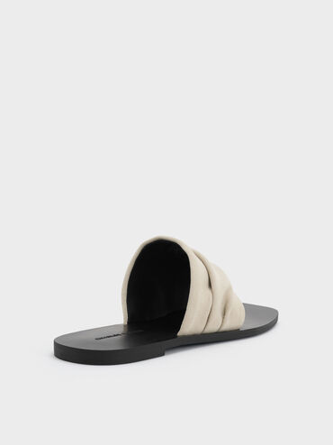 Faux Suede Ruched Toe-Ring Sandals, Chalk, hi-res
