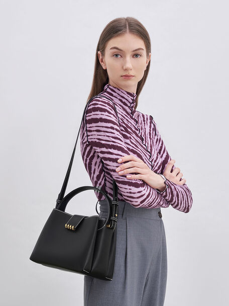 Black Osiris Metallic Accent Belted Bag - CHARLES & KEITH VN