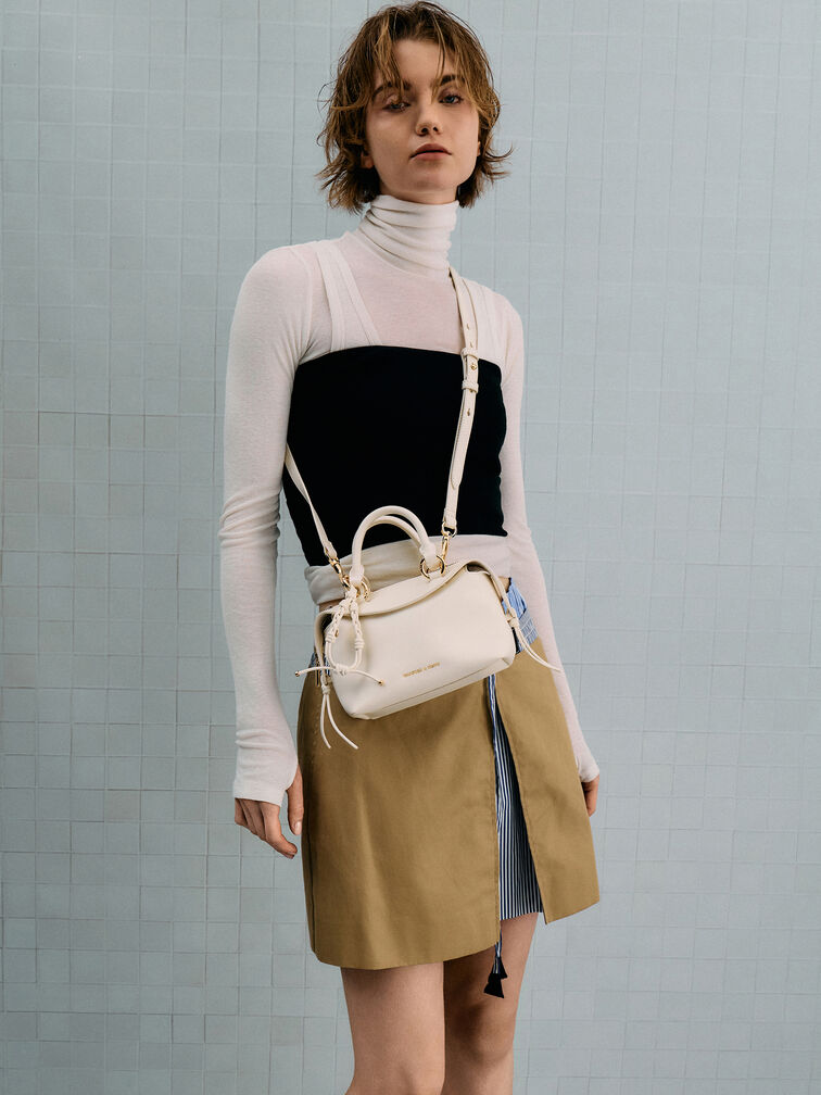 Haylen Braided-Charm Bowling Bag, Cream, hi-res