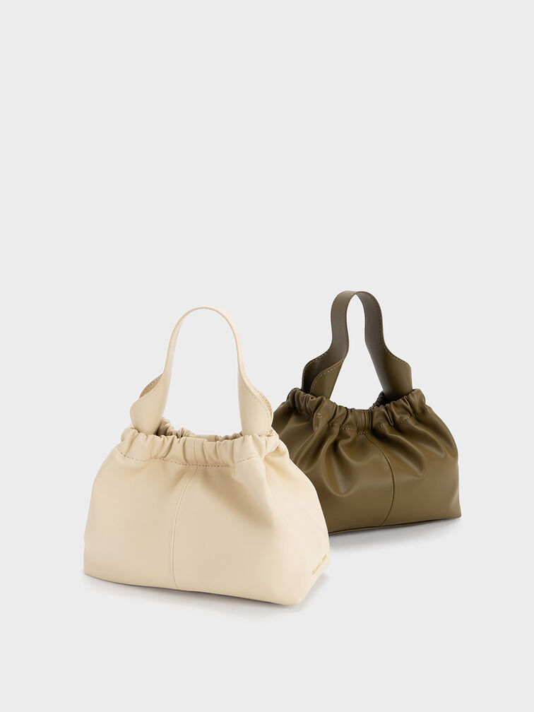 Ally Ruched Slouchy Chain-Handle Bag, Beige, hi-res