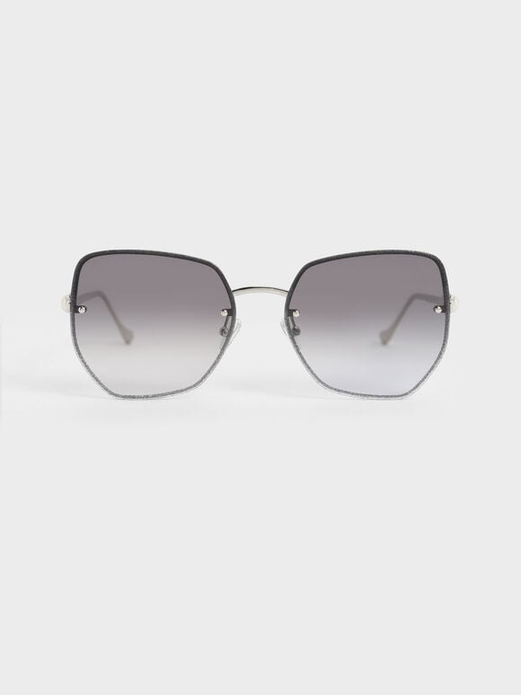 Embellished Tinted Butterfly Sunglasses, Silver, hi-res
