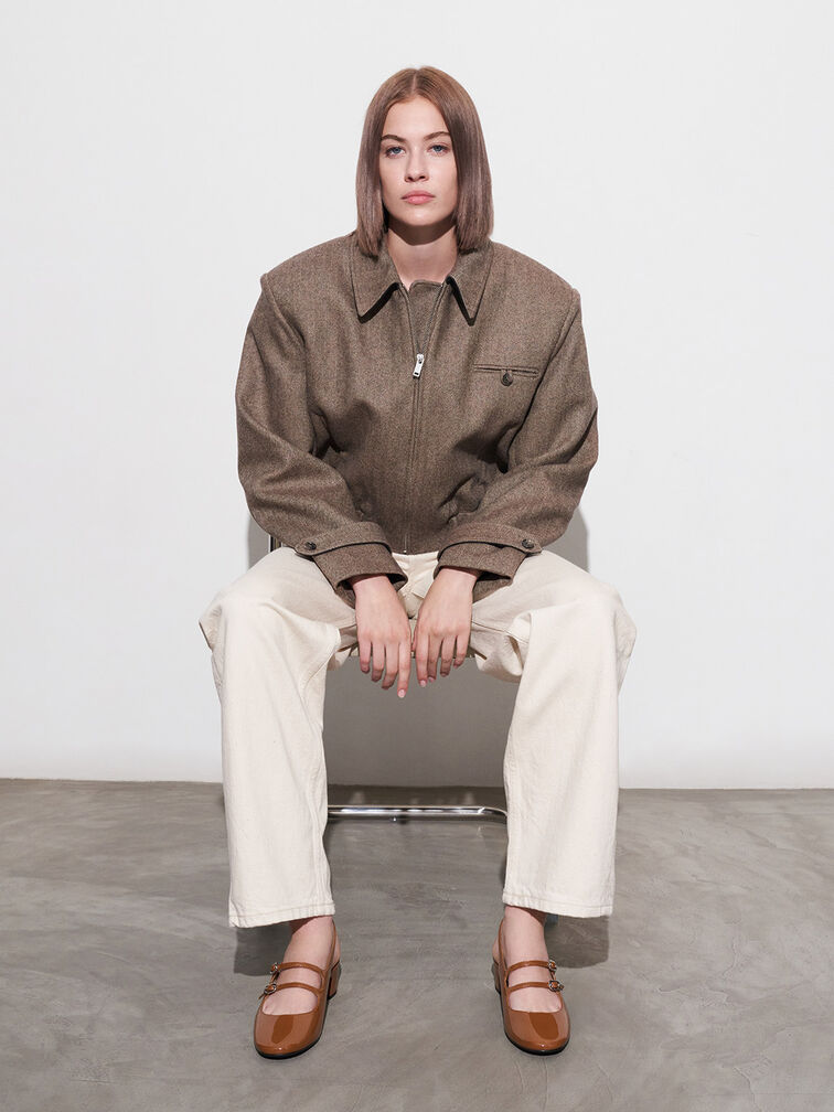 Clementine Double-Strap Slingback Mary Jane Pumps, Brown, hi-res