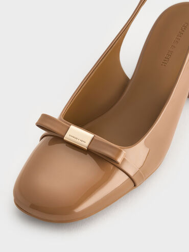 Dorian Patent Bow Block-Heel Slingback Pumps, Caramel, hi-res