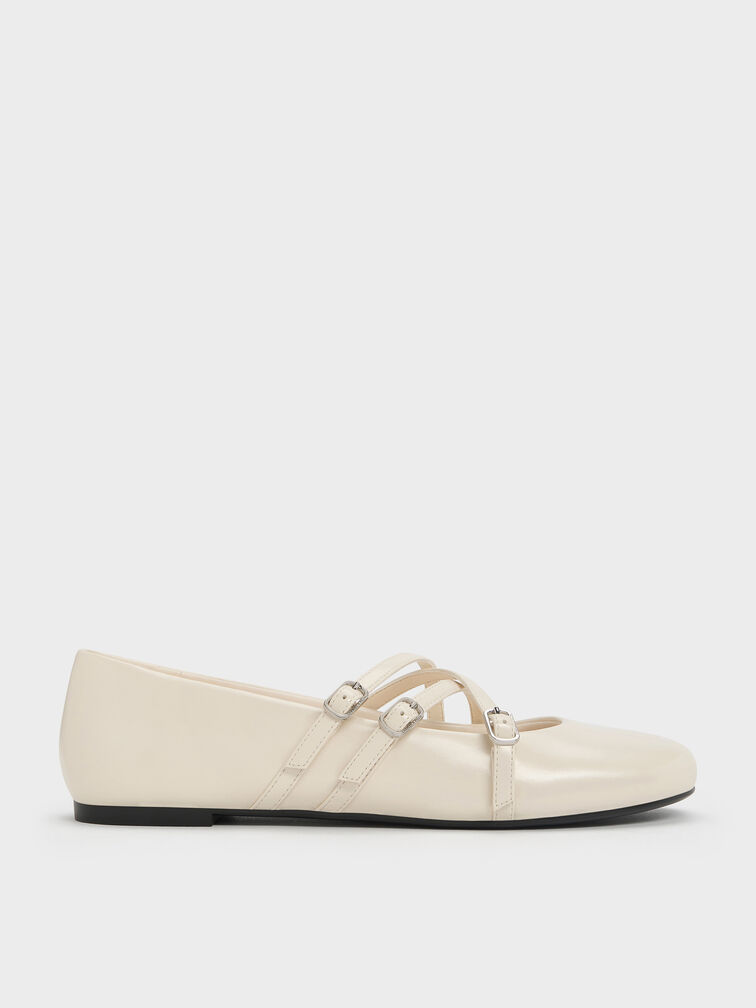 Triple-Strap Crossover Mary Jane Flats, Chalk, hi-res