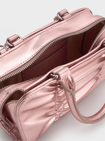 Kadee Metallic Ruched Bow-Charm Bowling Bag, Aura Pink, hi-res