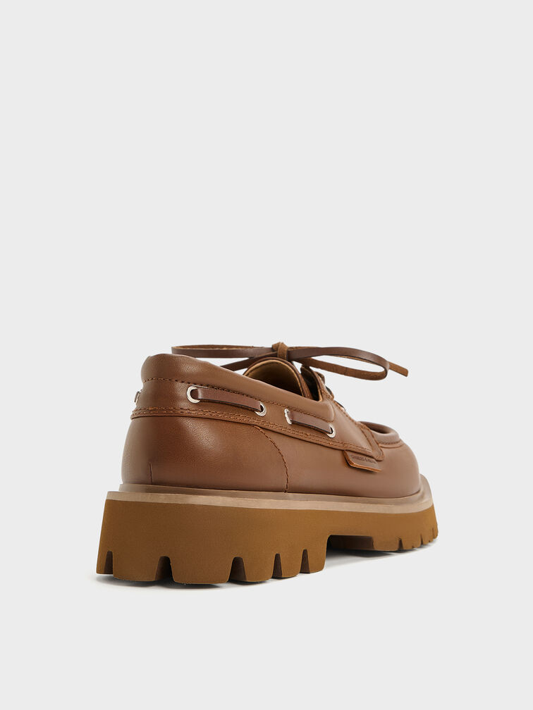 Giày lười mũi tròn Lace-Up Ridged-Sole, Rượu cognac, hi-res