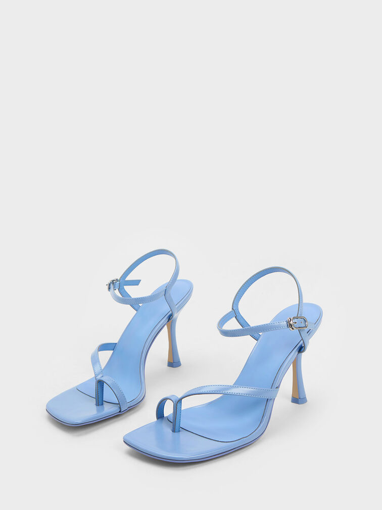 Toe-Loop Flare Heel Sandals, Blue, hi-res