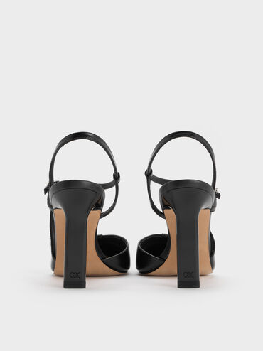 Leather Cut-Out Pointed-Toe Blade-Heel Pumps, Black, hi-res