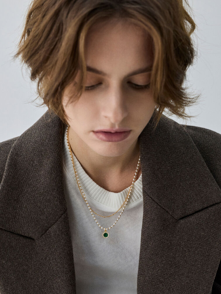 V&ograve;ng cổ Pearl & Gemstone, Xanh l&aacute;, hi-res
