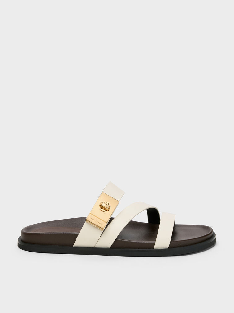 Aelin Metallic-Buckle Strappy Sandals, White, hi-res