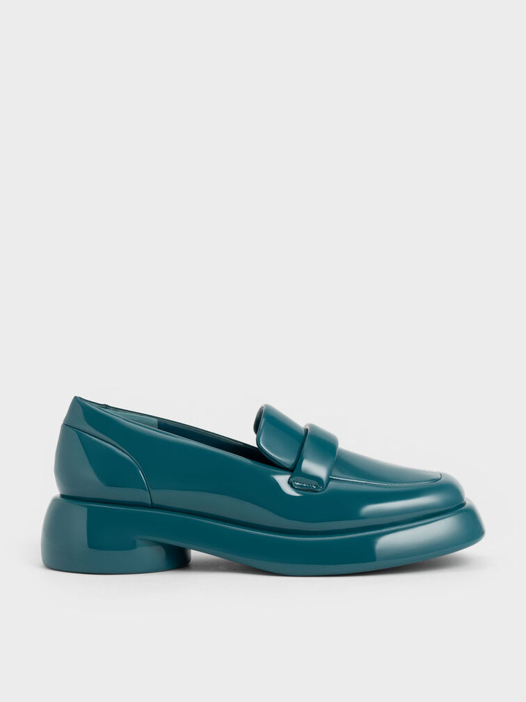 Giày loafers mũi vuông Lula Patent Penny, Xanh ngọc lam, hi-res