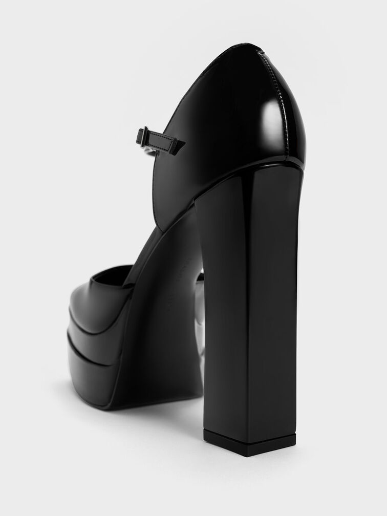 Giày cao gót mũi vuông Patent Platform D'Orsay, Đen bóng, hi-res