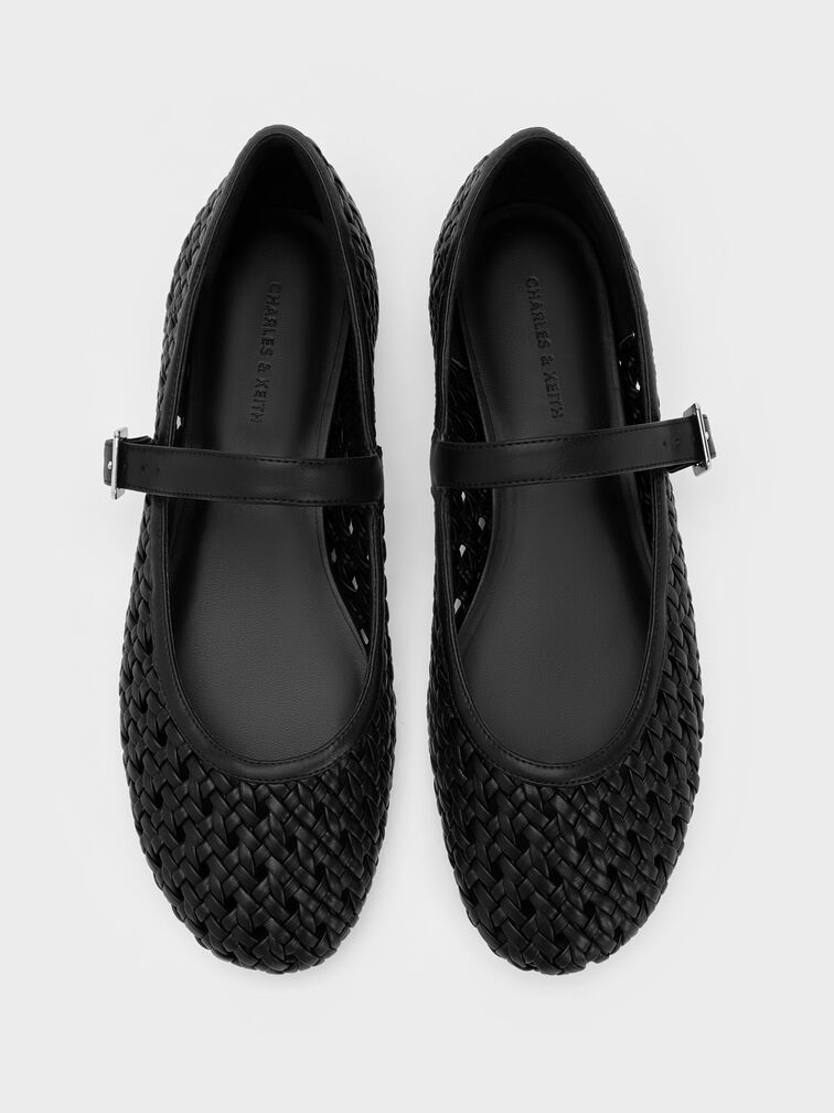 Gi&agrave;y b&uacute;p b&ecirc; mũi tr&ograve;n Woven, Đen, hi-res