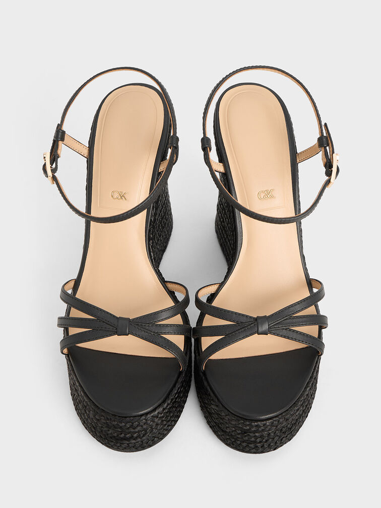 Gi&agrave;y đế xuồng hở mũi Leather Strappy Espadrille, Đen, hi-res